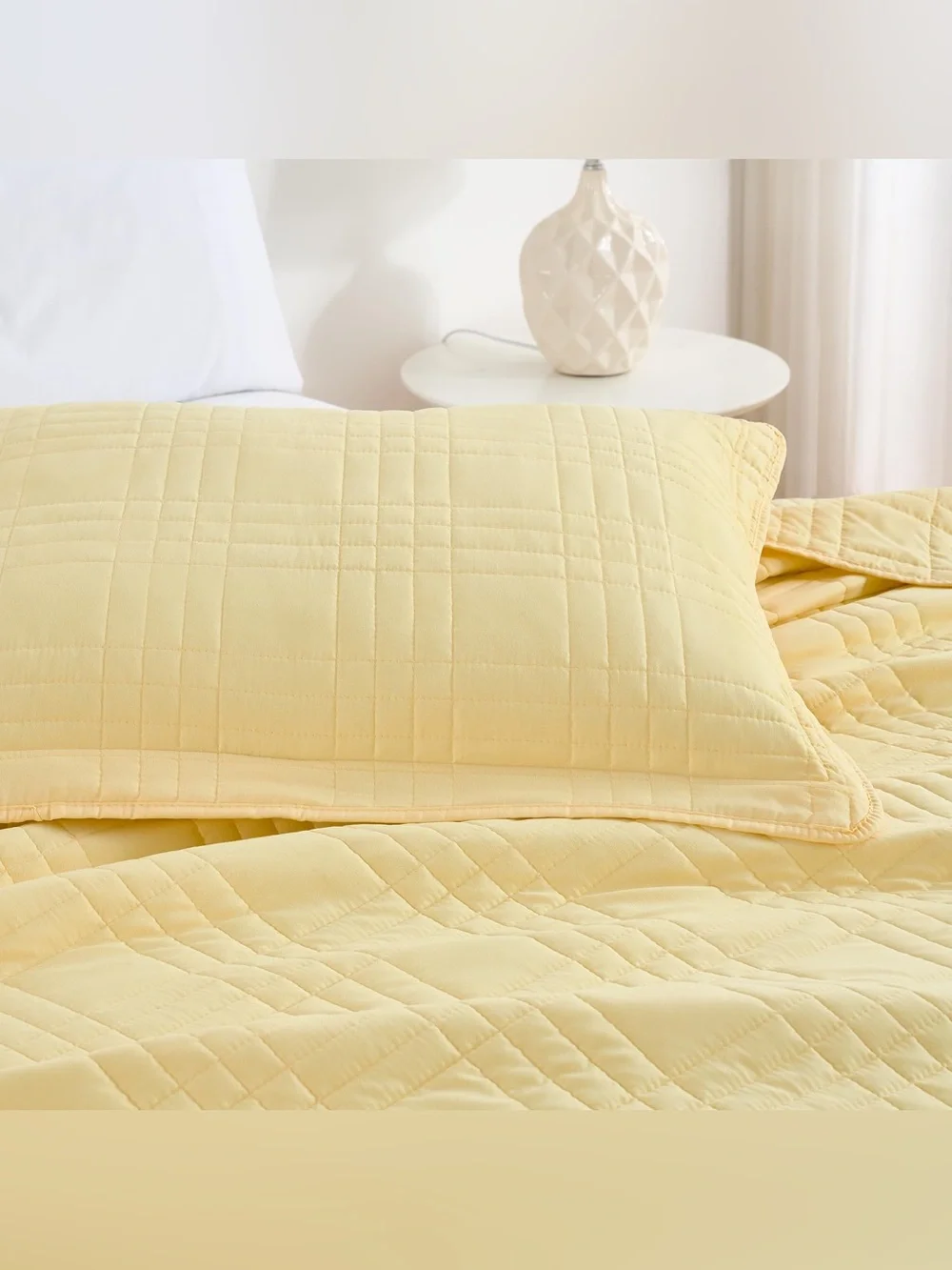 Soft Yellow Quilted Queen Bedspread Set 3-Piece